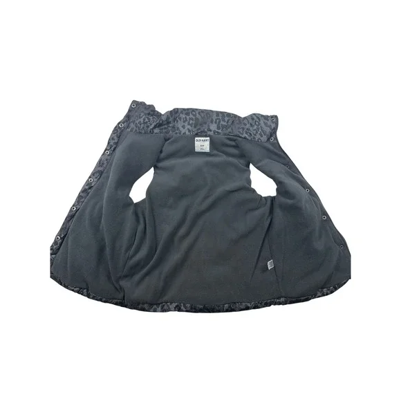 Old Navy Womens Grey Leopard Print Puffer Vest Fleece Lined Snap Front Small - Picture 3 of 6